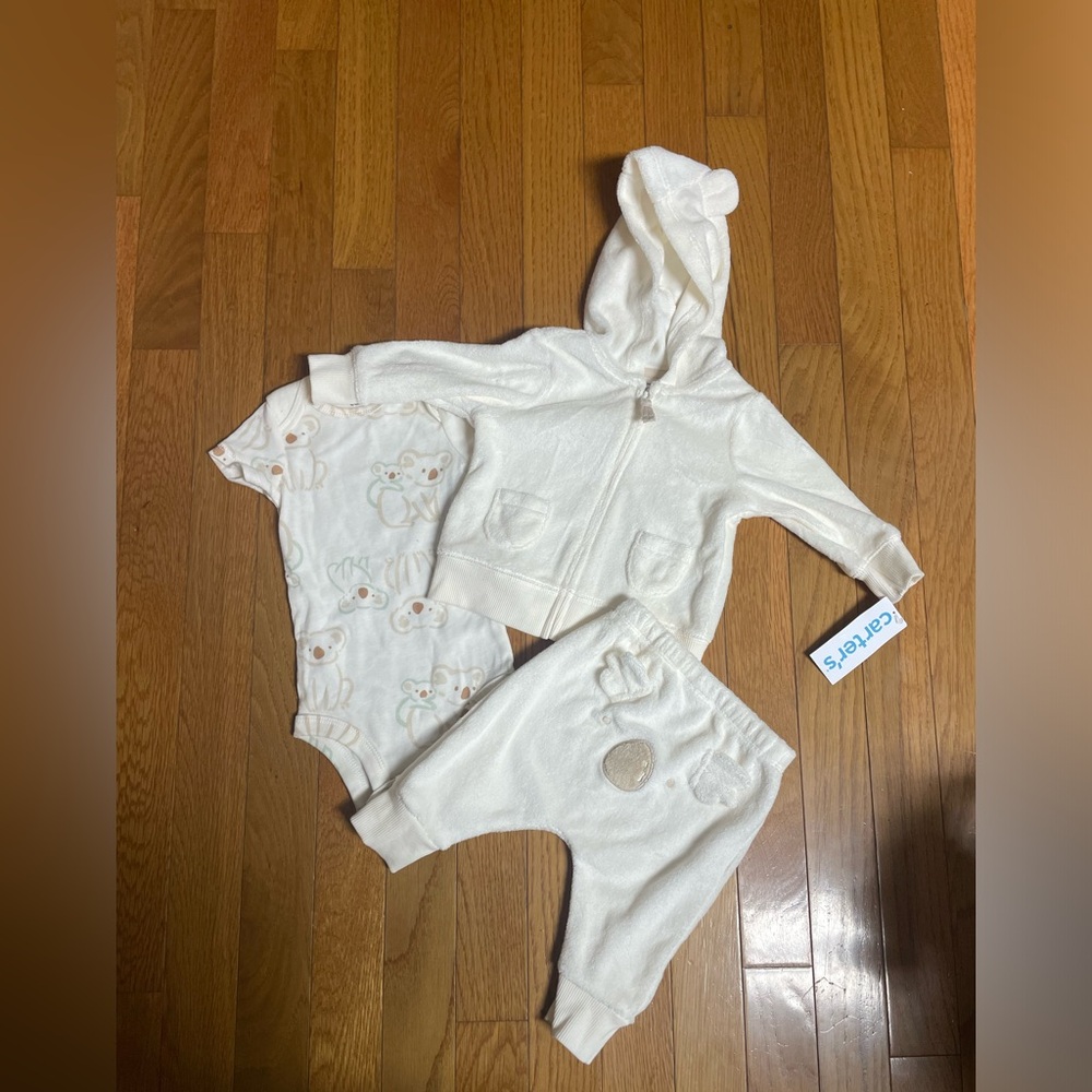 Carter's Cream Baby‎ Outfit Set (3 peace terry cloth, jumpsuit set) 3 months